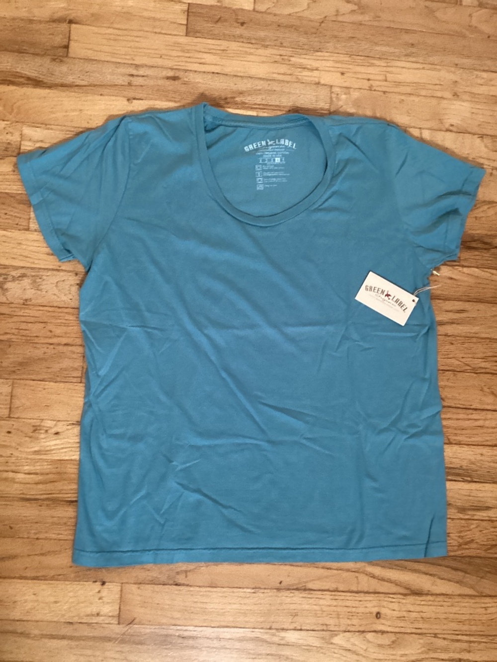 NWT Green Label Organic XL teal organic cotton scoop neck short sleeve tee shirt